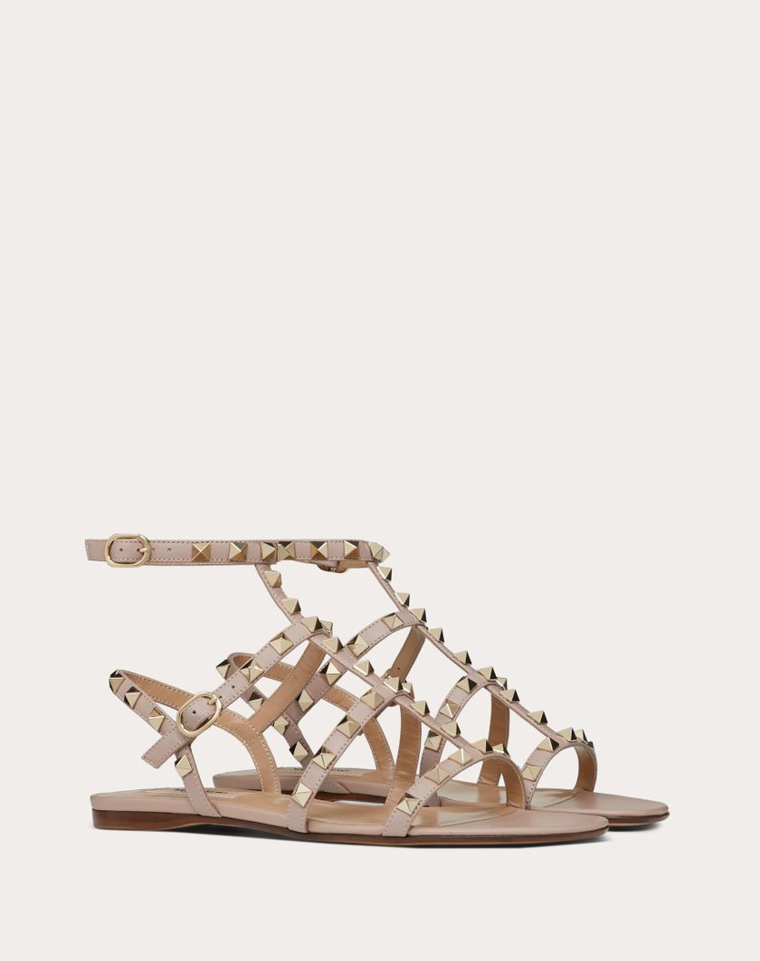 ROCKSTUD FLAT CALFSKIN SANDAL WITH STRAPS - Image 1